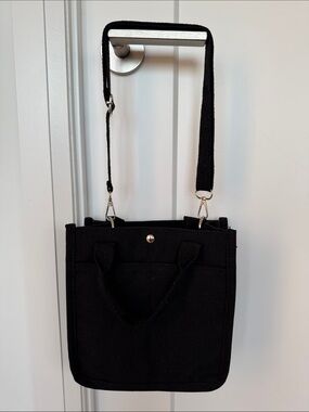 Black Canvas Tote Crossbody Bag Lunch Bag